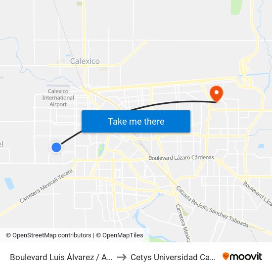 Boulevard Luis Álvarez / Avenida Tanzania to Cetys Universidad Campus Mexicali map