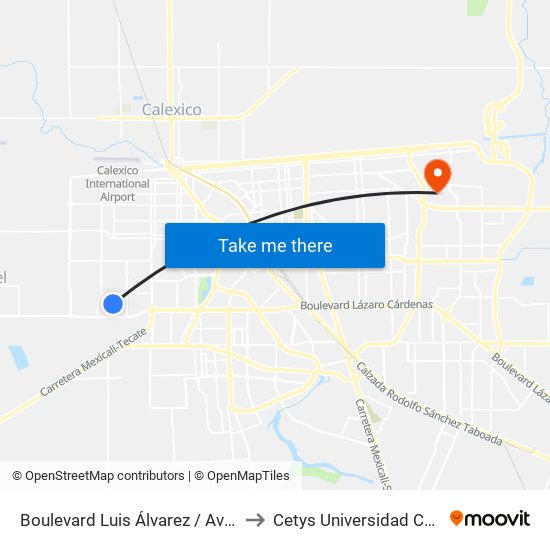 Boulevard Luis Álvarez / Avenida Arqueólogos to Cetys Universidad Campus Mexicali map