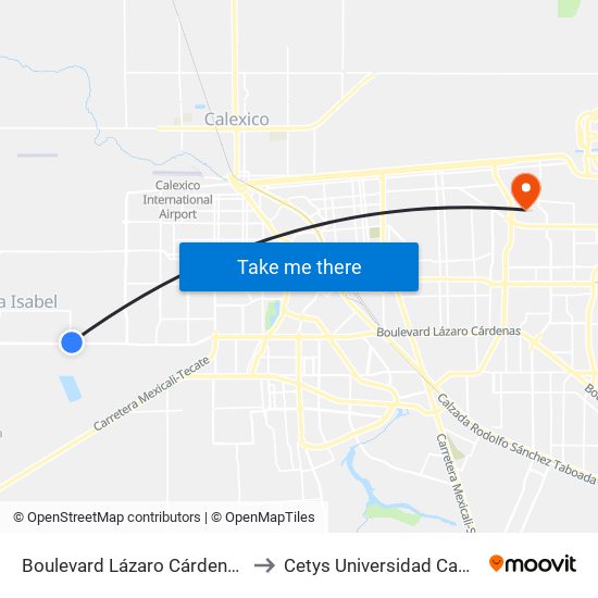 Boulevard Lázaro Cárdenas / San Ramón to Cetys Universidad Campus Mexicali map