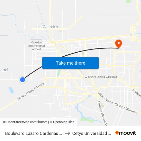 Boulevard Lázaro Cárdenas / Capitán Juan Cabrillo to Cetys Universidad Campus Mexicali map