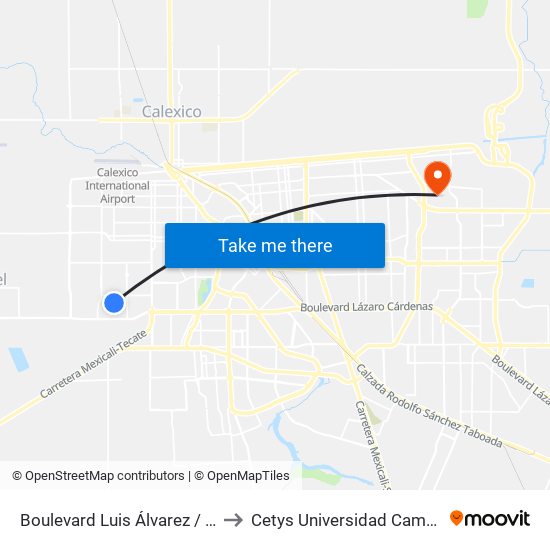 Boulevard Luis Álvarez / Veterinarios to Cetys Universidad Campus Mexicali map