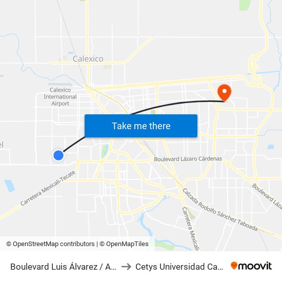 Boulevard Luis Álvarez / Avenida Médicos to Cetys Universidad Campus Mexicali map