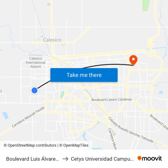 Boulevard Luis Álvarez / Kenia to Cetys Universidad Campus Mexicali map
