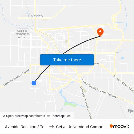Avenida Decisión / Tenacidad to Cetys Universidad Campus Mexicali map