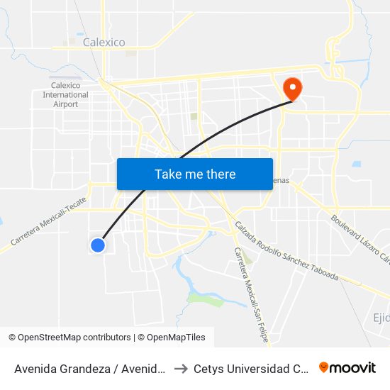 Avenida Grandeza / Avenida Fuente De Etiopía to Cetys Universidad Campus Mexicali map