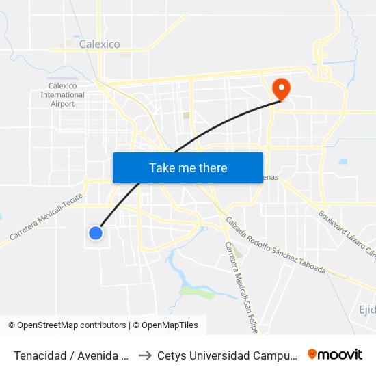 Tenacidad / Avenida Decisión to Cetys Universidad Campus Mexicali map