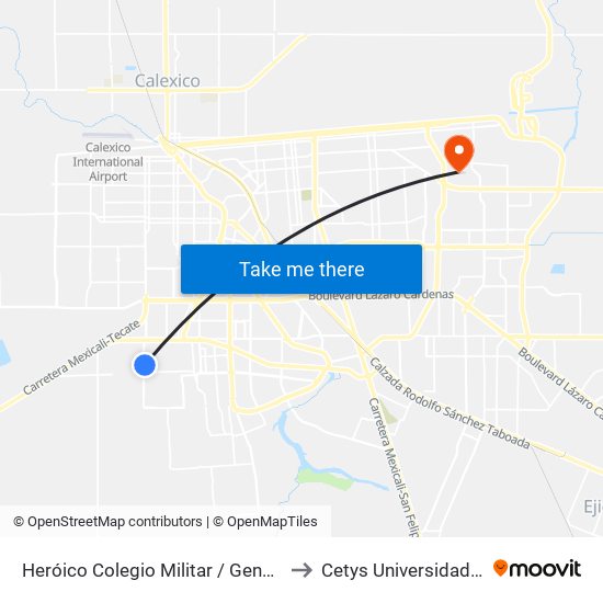 Heróico Colegio Militar / General Manuel De Mier Y Terán to Cetys Universidad Campus Mexicali map