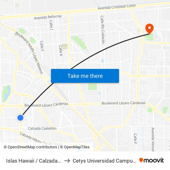 Islas Hawaii / Calzada Anáhuac to Cetys Universidad Campus Mexicali map