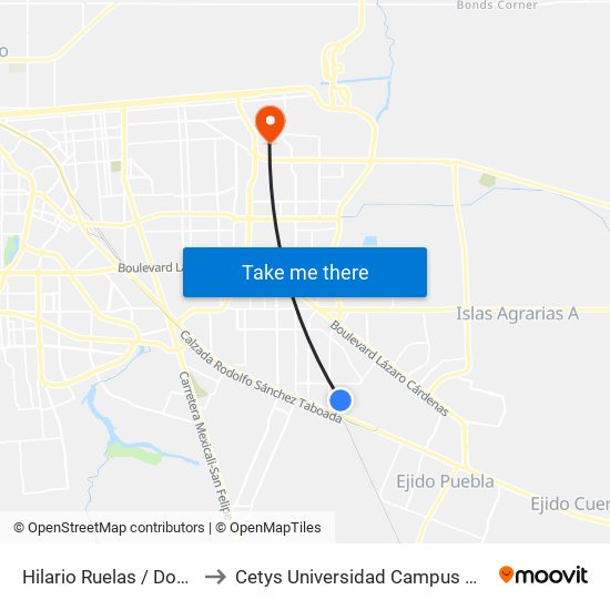 Hilario Ruelas / Doceava to Cetys Universidad Campus Mexicali map