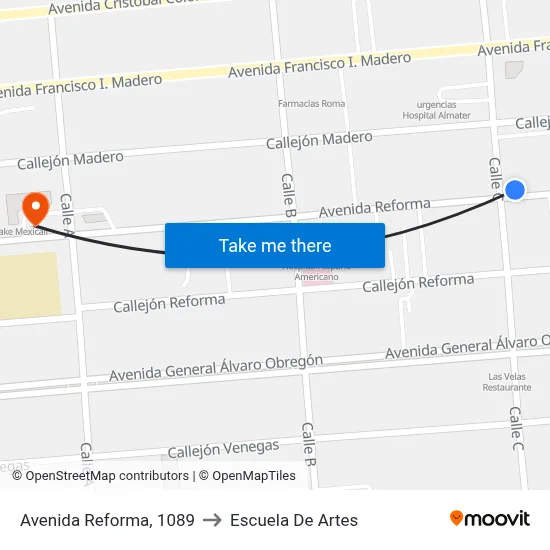 Avenida Reforma, 1089 to Escuela De Artes map