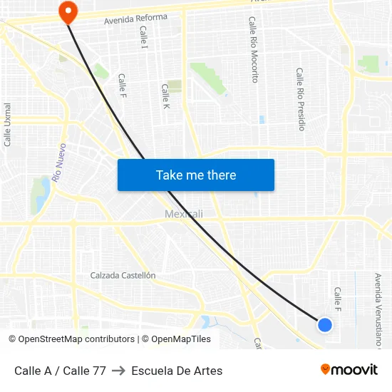 Calle A / Calle 77 to Escuela De Artes map