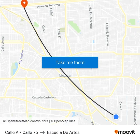 Calle A / Calle 75 to Escuela De Artes map