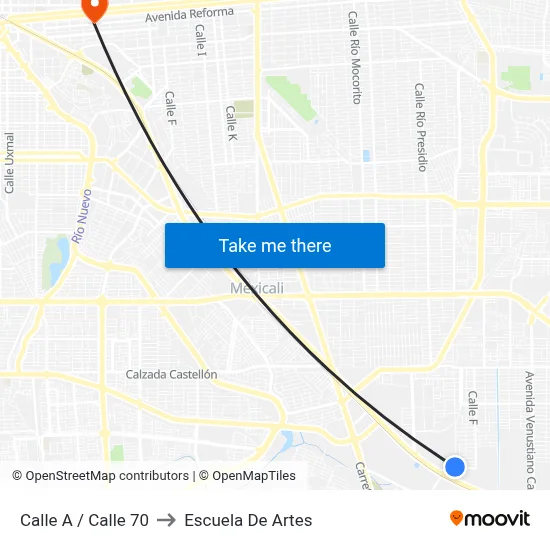 Calle A / Calle 70 to Escuela De Artes map