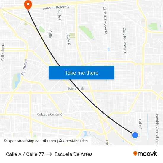 Calle A / Calle 77 to Escuela De Artes map