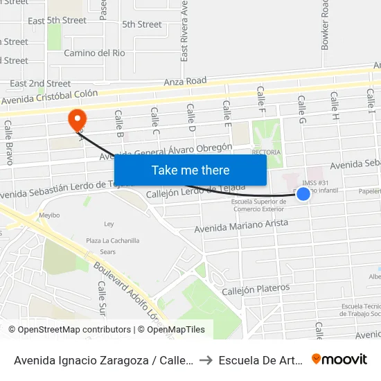 Avenida Ignacio Zaragoza / Calle G to Escuela De Artes map