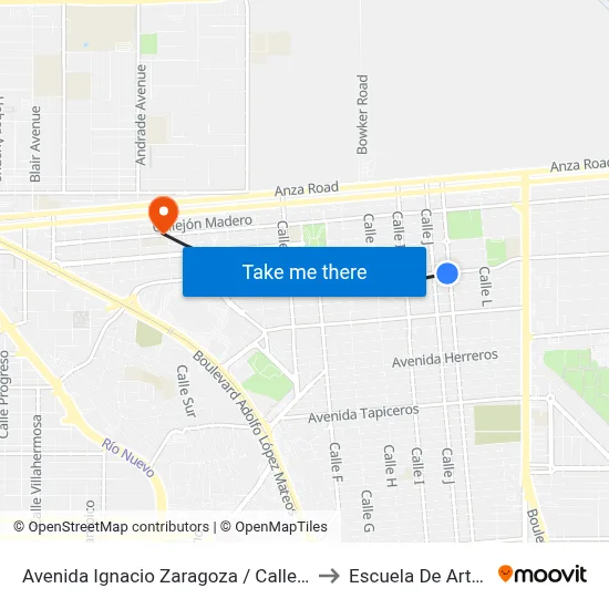 Avenida Ignacio Zaragoza / Calle K to Escuela De Artes map