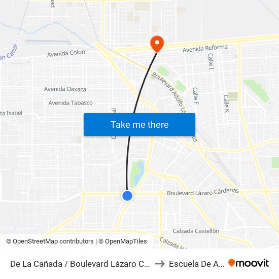 De La Cañada / Boulevard Lázaro Cárdenas to Escuela De Artes map
