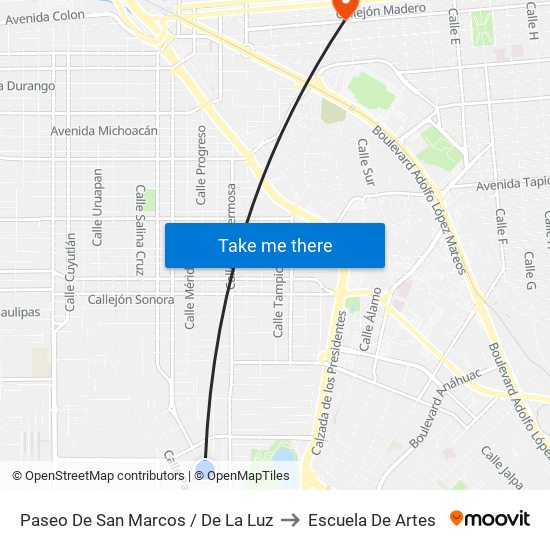 Paseo De San Marcos / De La Luz to Escuela De Artes map