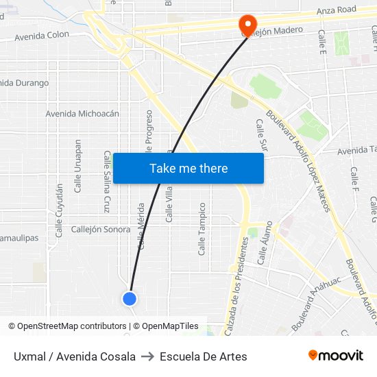 Uxmal / Avenida Cosala to Escuela De Artes map