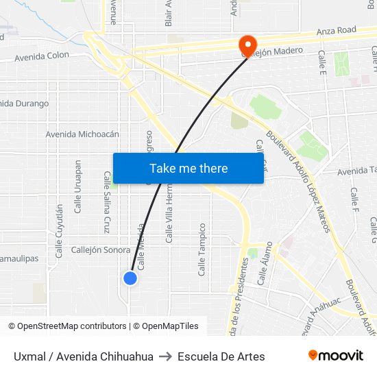Uxmal / Avenida Chihuahua to Escuela De Artes map