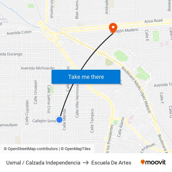 Uxmal / Calzada Independencia to Escuela De Artes map