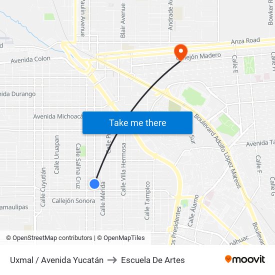 Uxmal / Avenida Yucatán to Escuela De Artes map