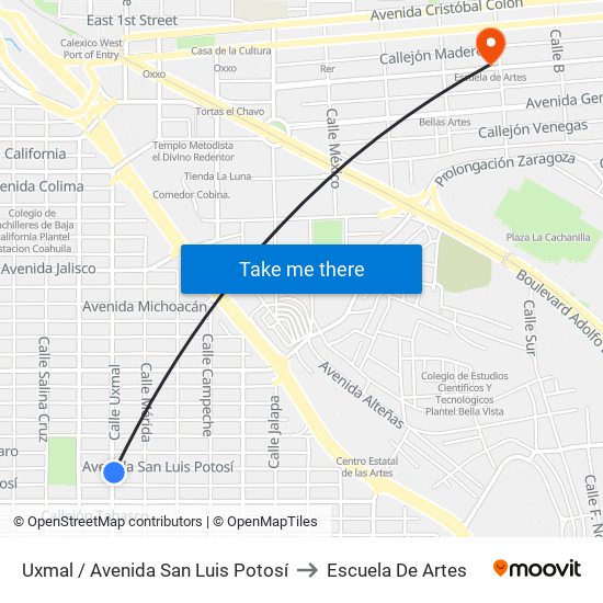 Uxmal / Avenida San Luis Potosí to Escuela De Artes map