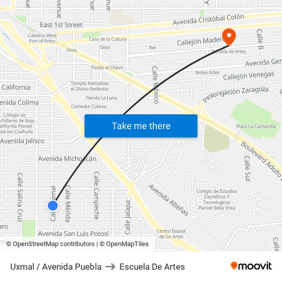 Uxmal / Avenida Puebla to Escuela De Artes map