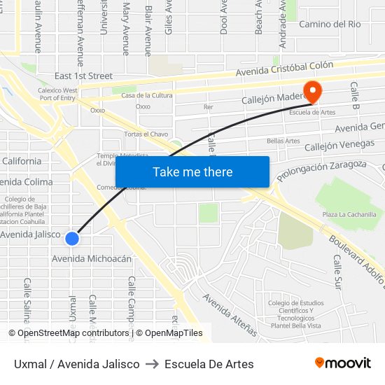 Uxmal / Avenida Jalisco to Escuela De Artes map