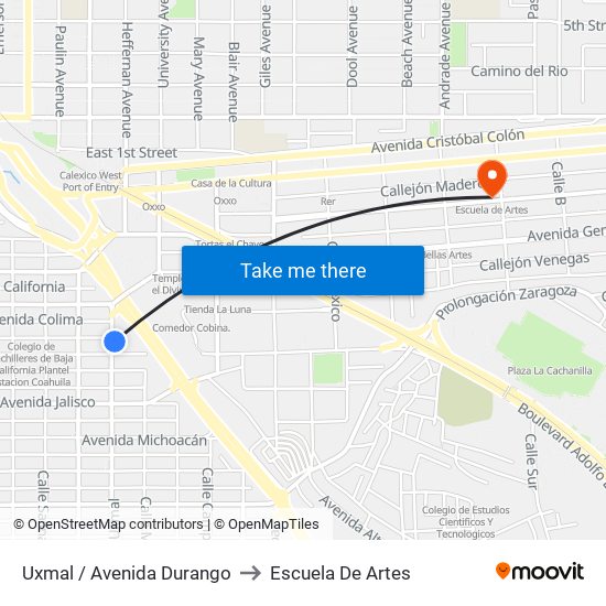 Uxmal / Avenida Durango to Escuela De Artes map