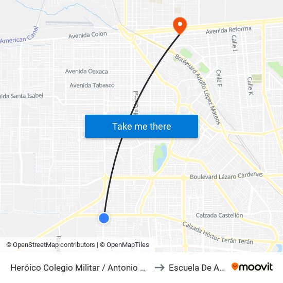 Heróico Colegio Militar / Antonio Medina to Escuela De Artes map