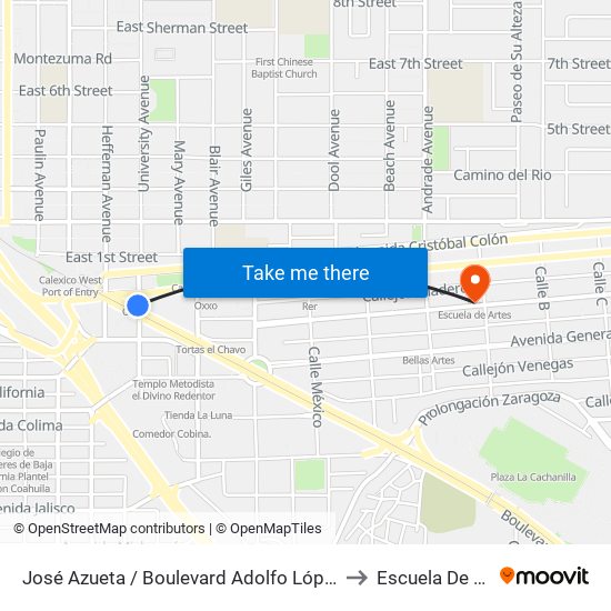 José Azueta / Boulevard Adolfo López Mateos to Escuela De Artes map