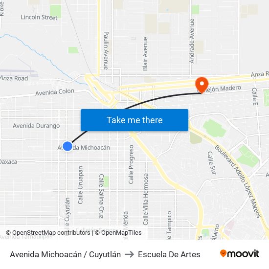 Avenida Michoacán / Cuyutlán to Escuela De Artes map