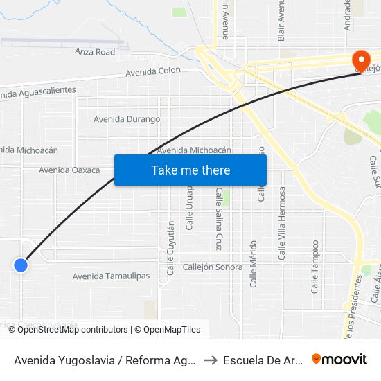 Avenida Yugoslavia / Reforma Agraria to Escuela De Artes map