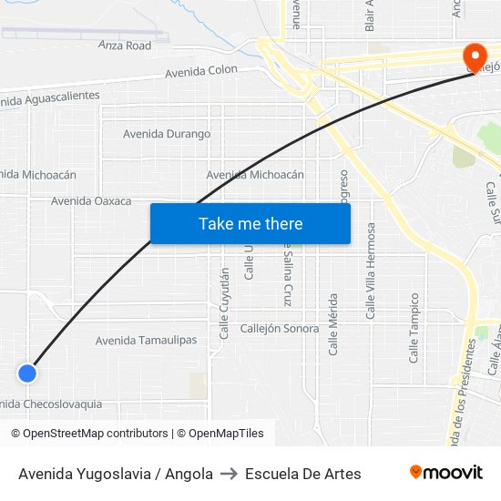 Avenida Yugoslavia / Angola to Escuela De Artes map