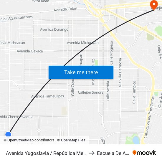 Avenida Yugoslavia / República Mexicana to Escuela De Artes map