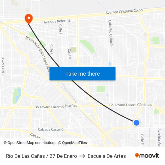 Río De Las Cañas / 27 De Enero to Escuela De Artes map