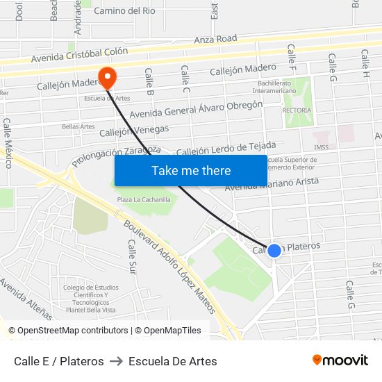 Calle E / Plateros to Escuela De Artes map