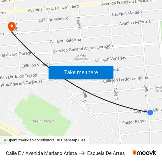 Calle E / Avenida Mariano Arista to Escuela De Artes map