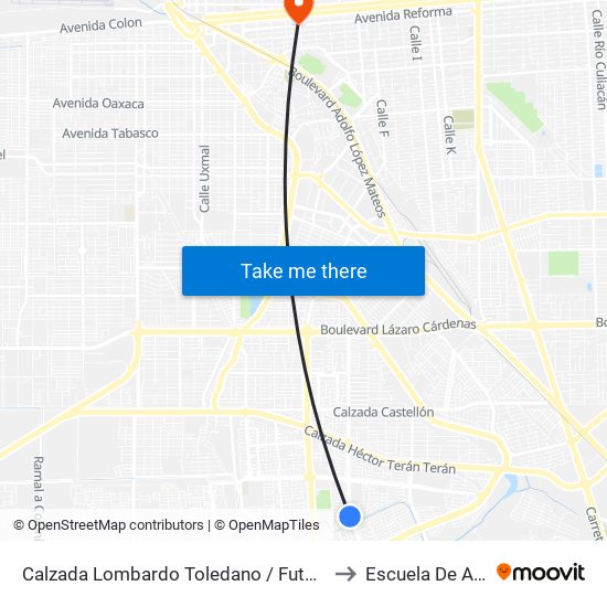 Calzada Lombardo Toledano / Futbolistas to Escuela De Artes map