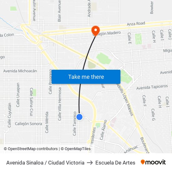 Avenida Sinaloa / Ciudad Victoria to Escuela De Artes map