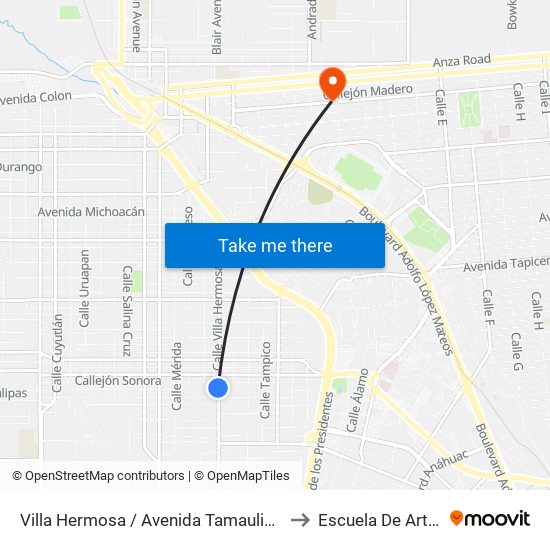 Villa Hermosa / Avenida Tamaulipas to Escuela De Artes map