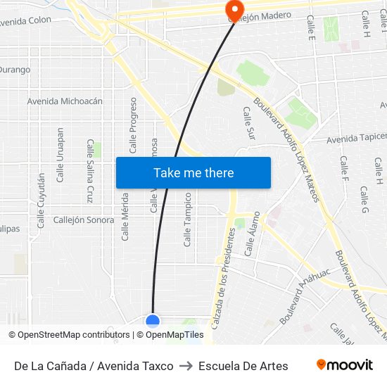 De La Cañada / Avenida Taxco to Escuela De Artes map