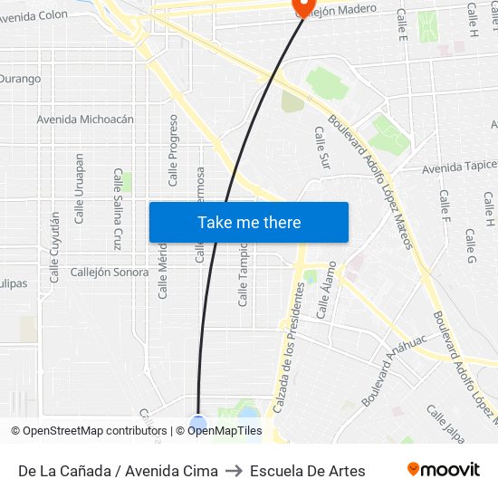 De La Cañada / Avenida Cima to Escuela De Artes map