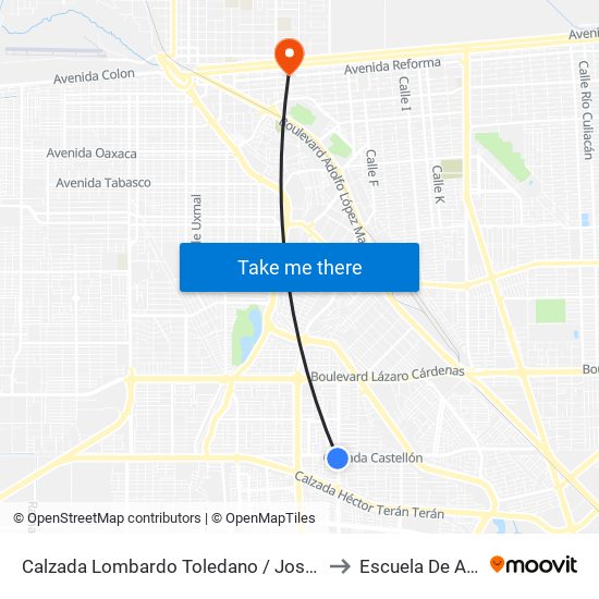 Calzada Lombardo Toledano / José Rubio to Escuela De Artes map