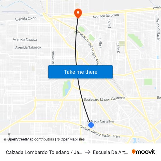 Calzada Lombardo Toledano / Jaén to Escuela De Artes map