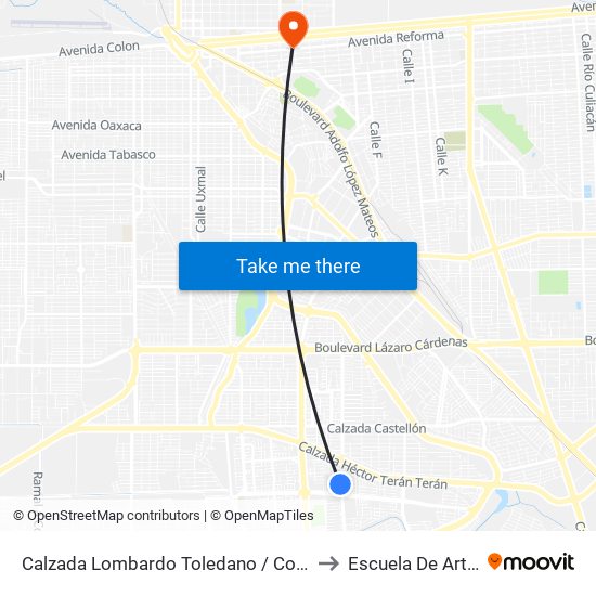 Calzada Lombardo Toledano / Coapa to Escuela De Artes map