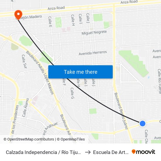 Calzada Independencia / Río Tijuana to Escuela De Artes map