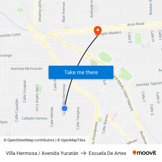 Villa Hermosa / Avenida Yucatán to Escuela De Artes map