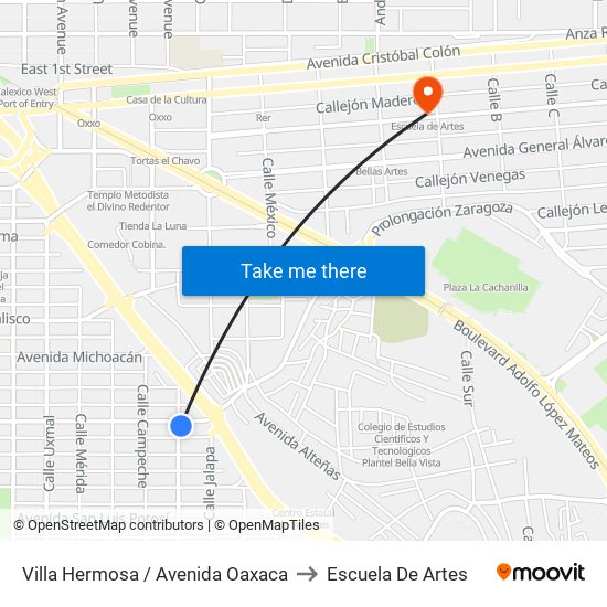 Villa Hermosa / Avenida Oaxaca to Escuela De Artes map